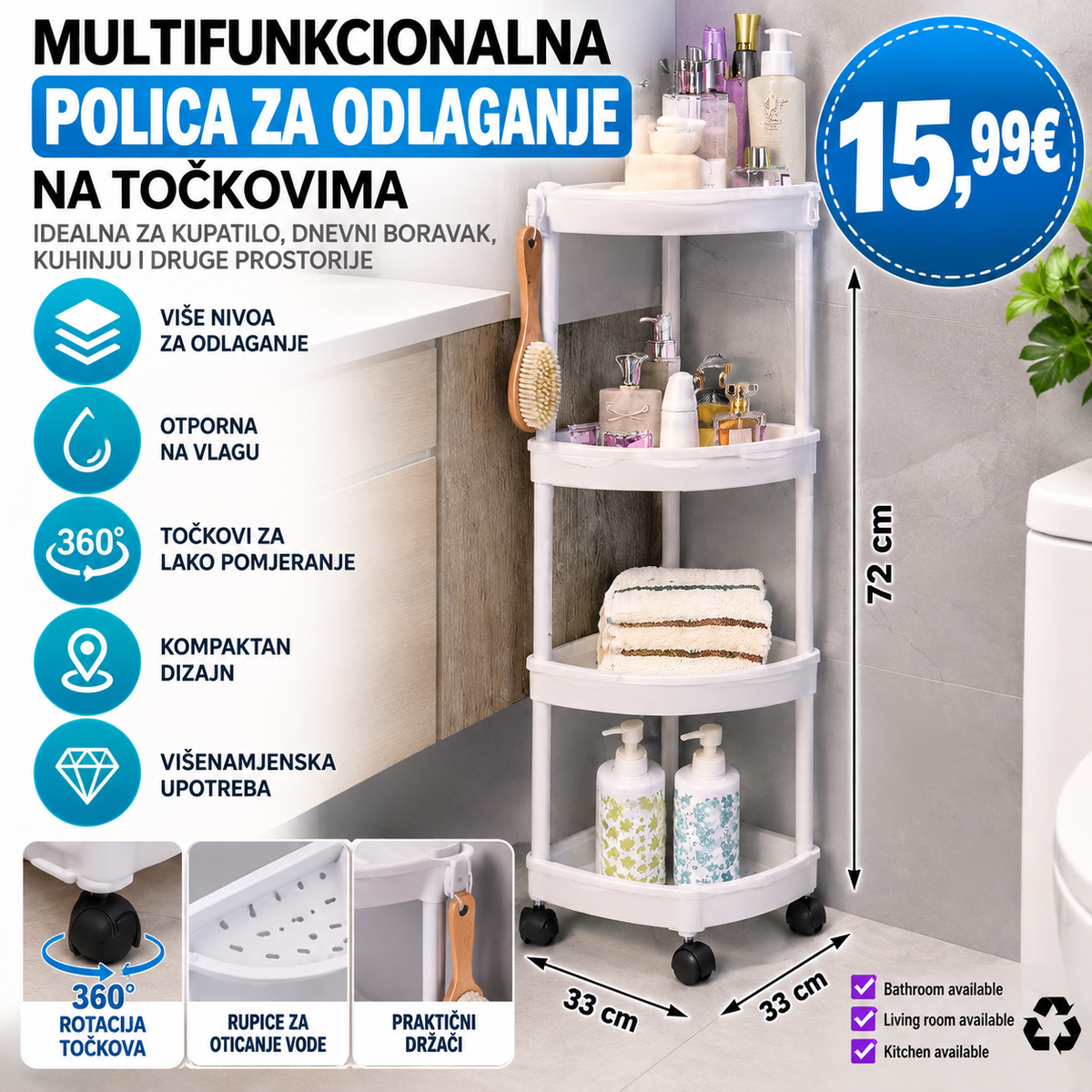 Multifunkcionalna polica za odlaganje na točkovima – 4 nivoa