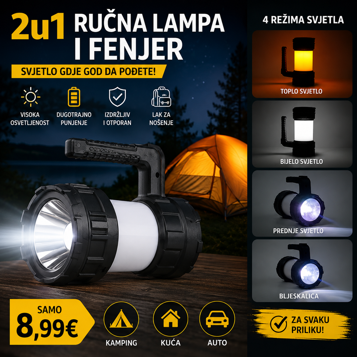 2u 1 Ručna lampa i fenjer
