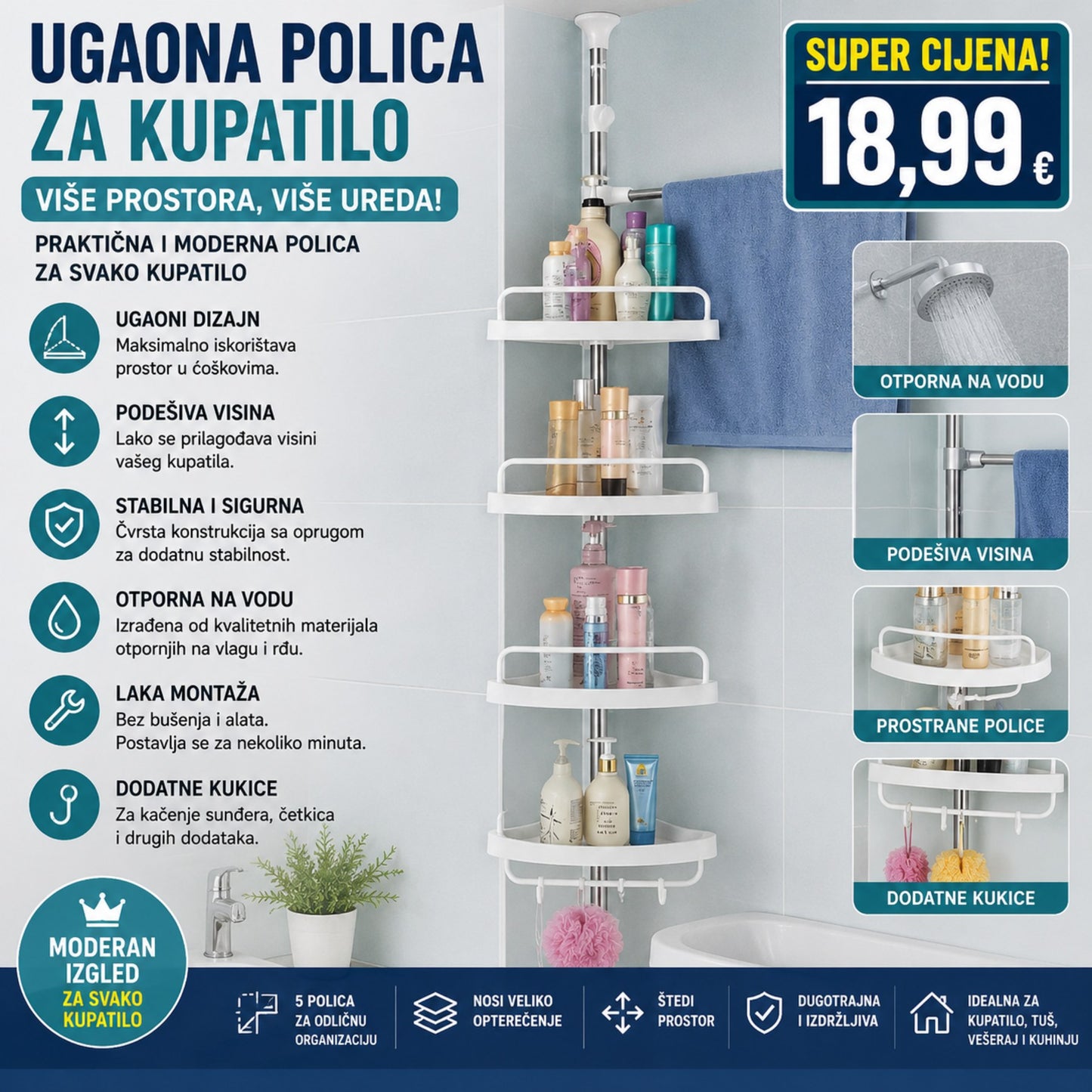 Ugaona Polica za Kupatilo