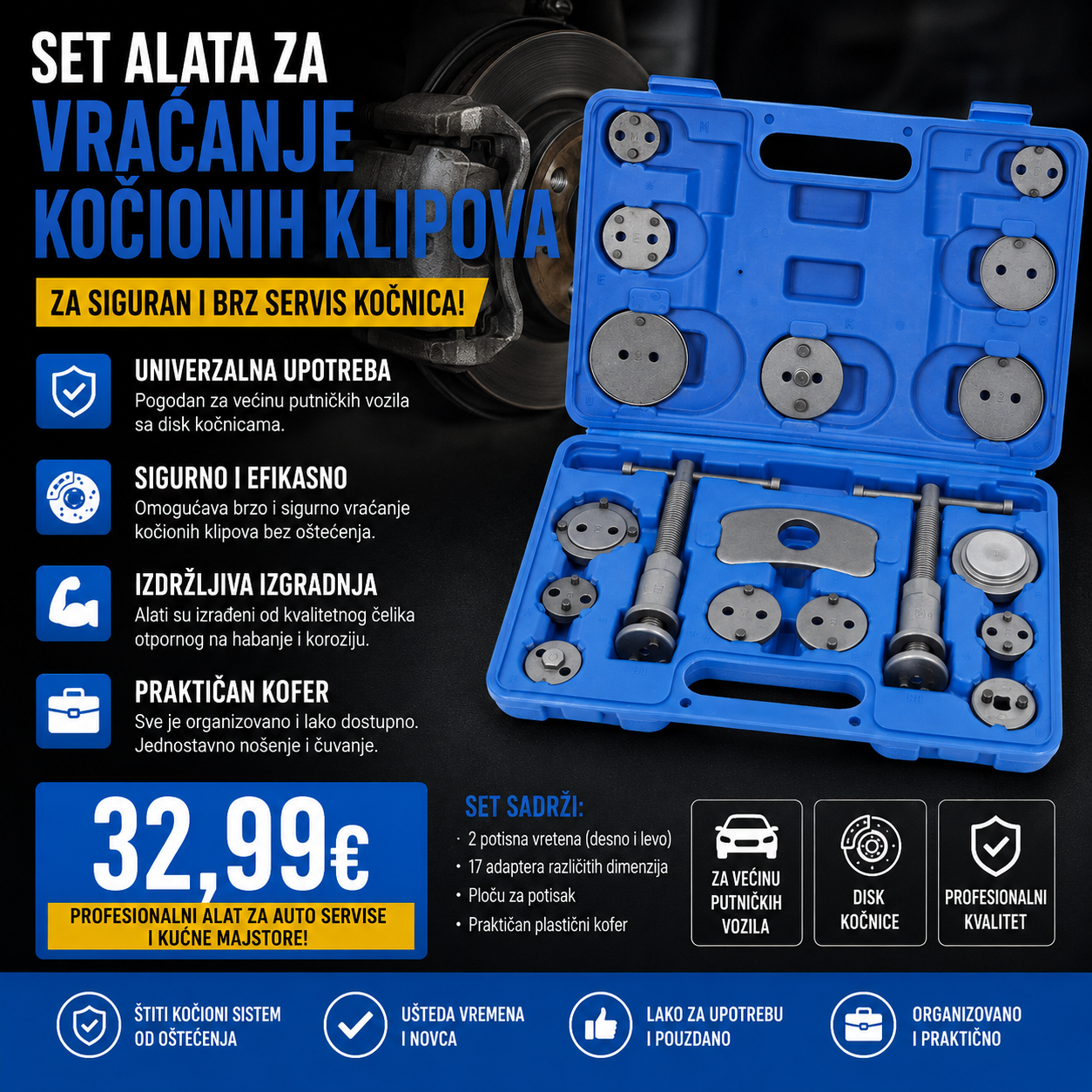 Set alata za vraćanje kočionih klipova