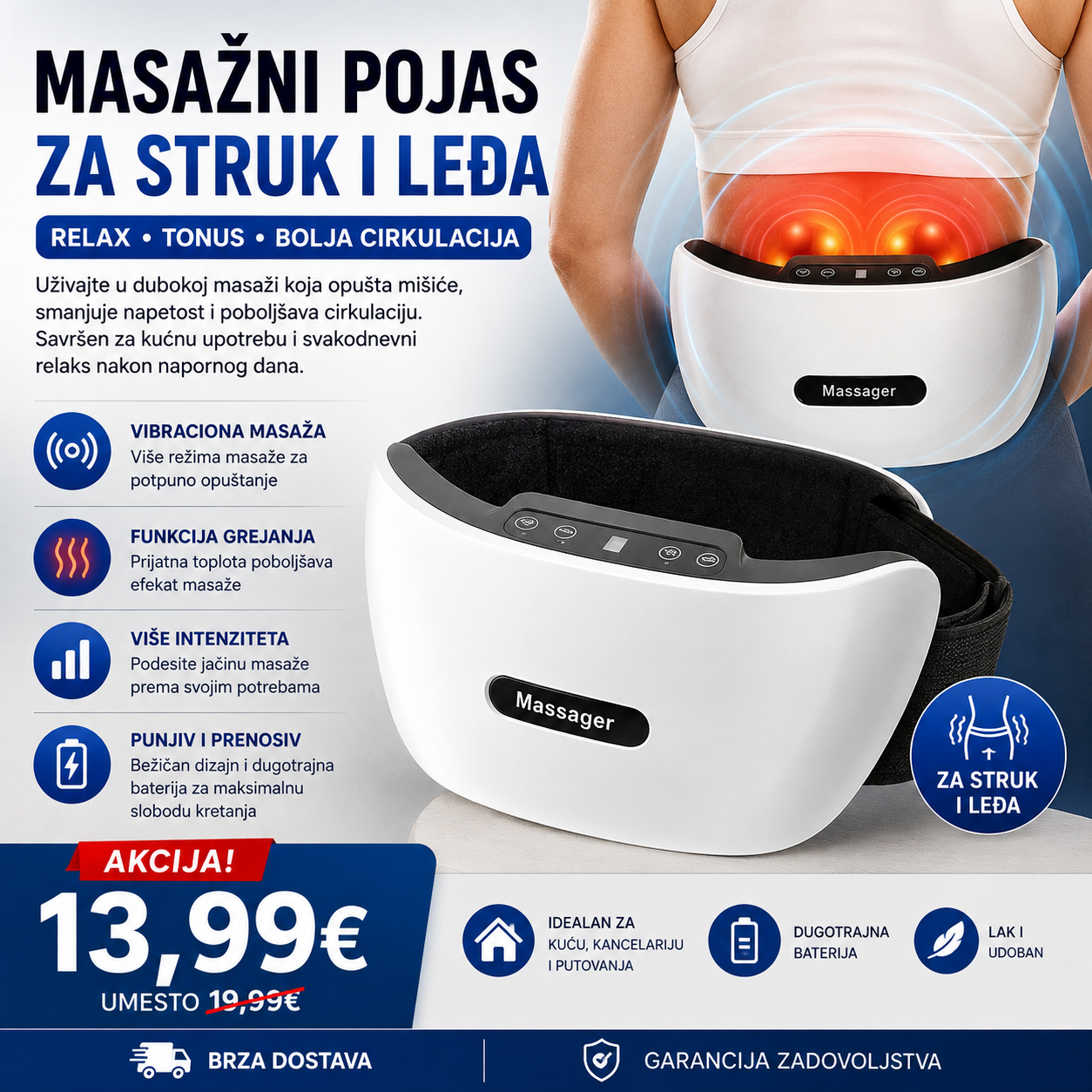 MASAŽNI POJAS ZA STRUK I LEĐA – OPUŠTANJE U UDOBNOSTI VAŠEG DOMA