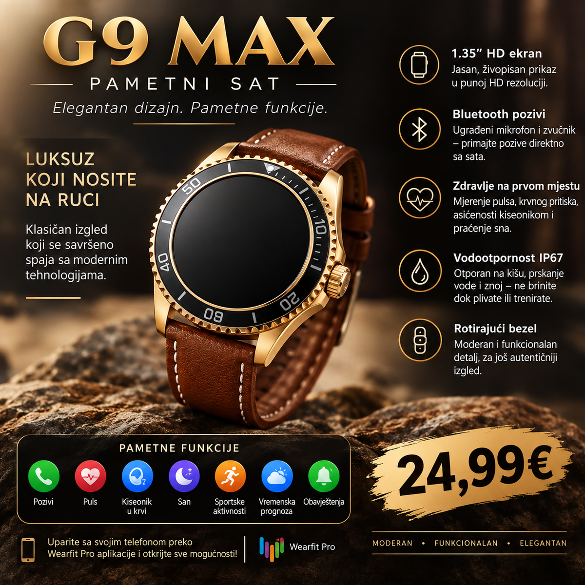 G9 MAX PAMETNI SAT – ELEGANCIJA I TEHNOLOGIJA NA VAŠOJ RUCI