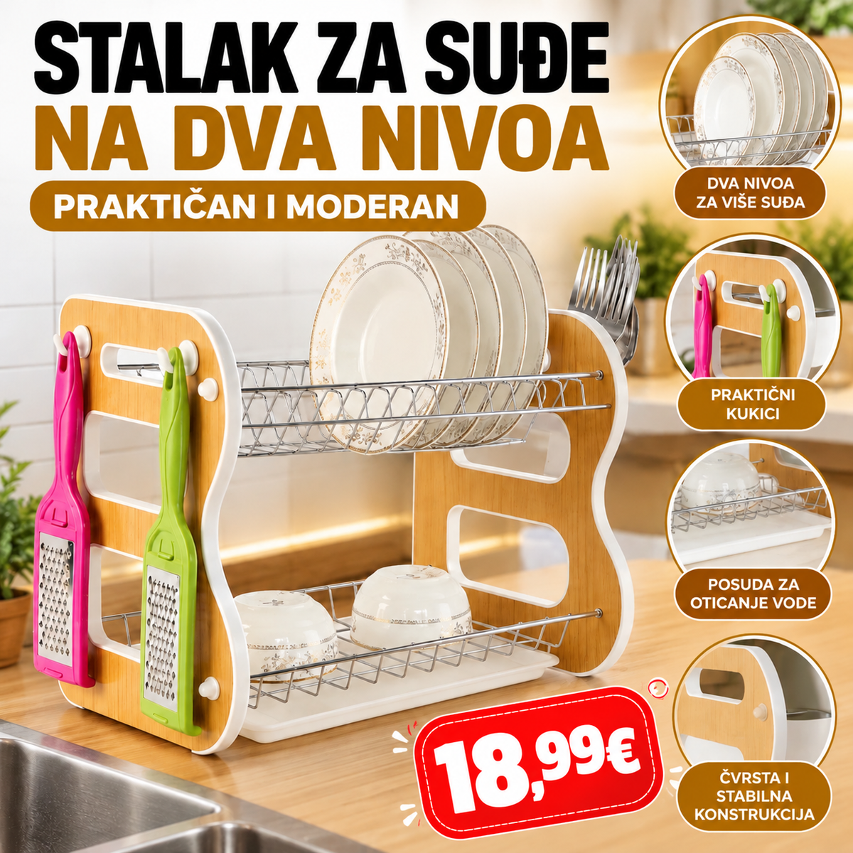 Stalak za suđe na dva nivoa – praktično rješenje za svaku kuhinju