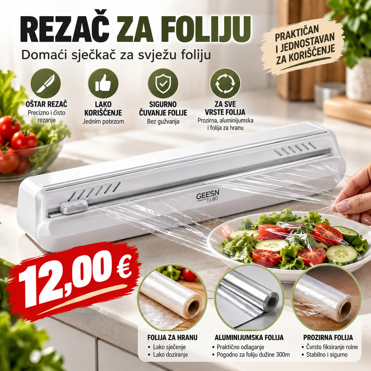 Rezač za foliju – Kuhinjski držač i sjekač za providnu i aluminijumsku foliju