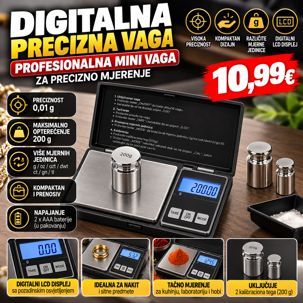Digitalna precizna mini vaga – do 200 g