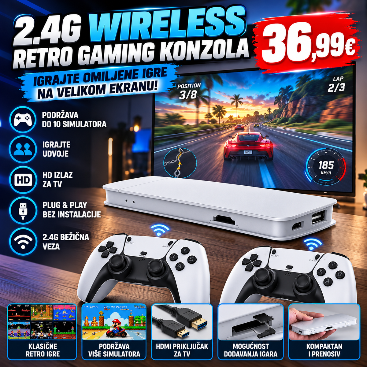 Wireless Retro Gaming konzola – zabava za cijelu porodicu