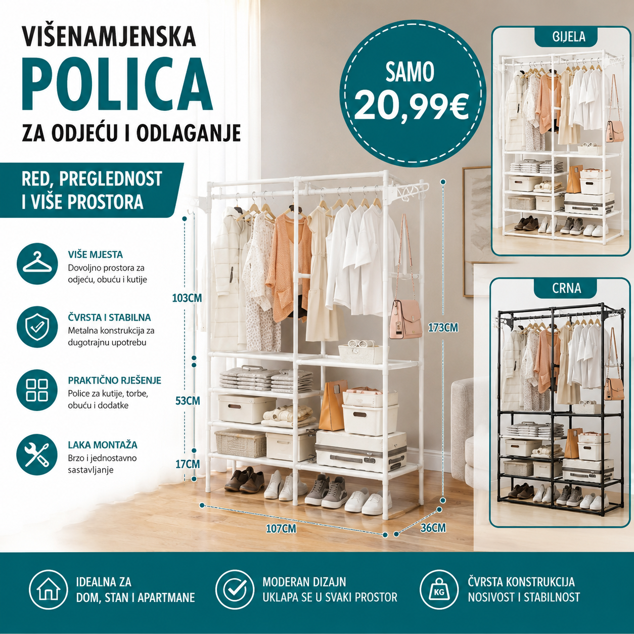 VIŠENAMJENSKA POLICA ZA ODJEĆU I ODLAGANJE