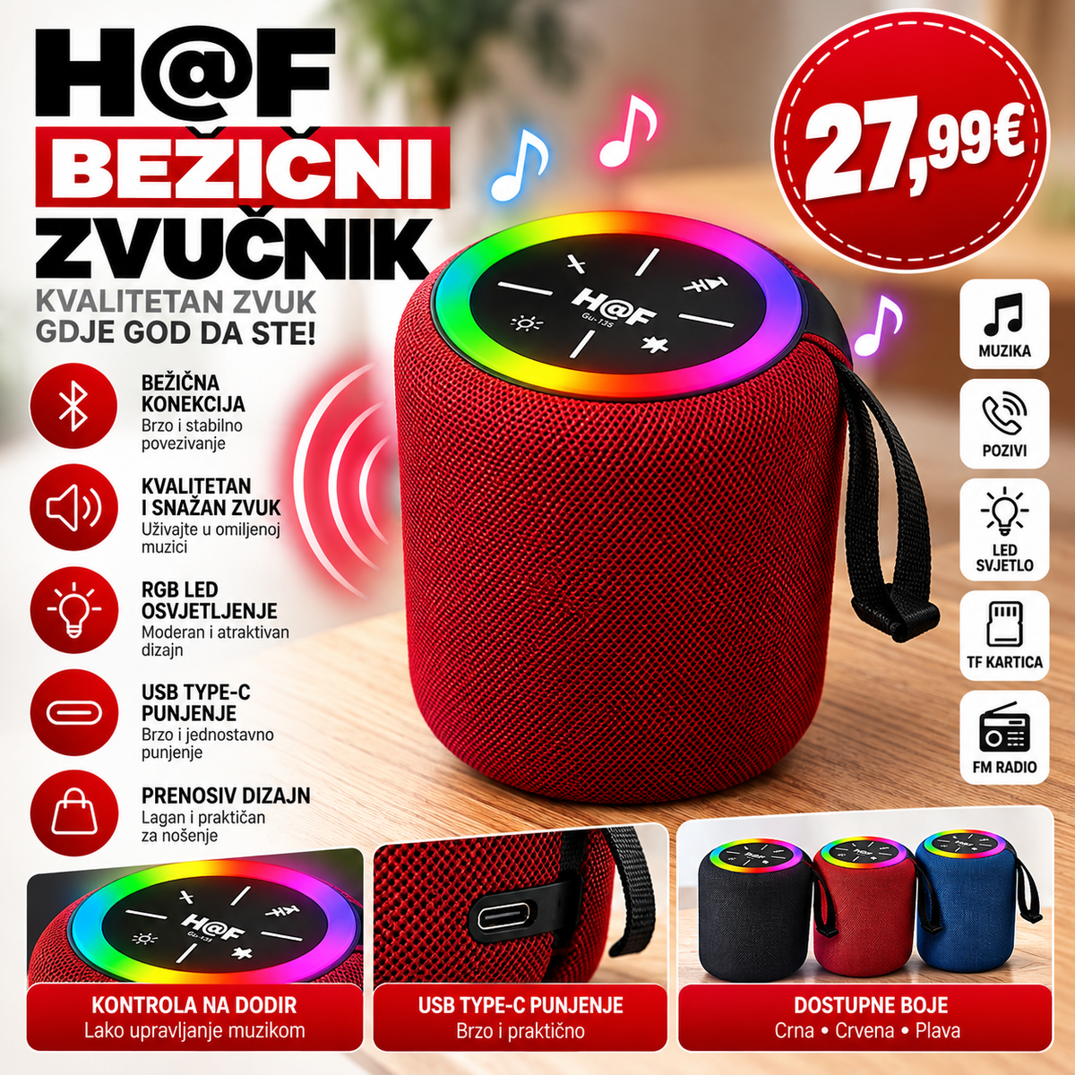 Bluetooth zvucnik H@F