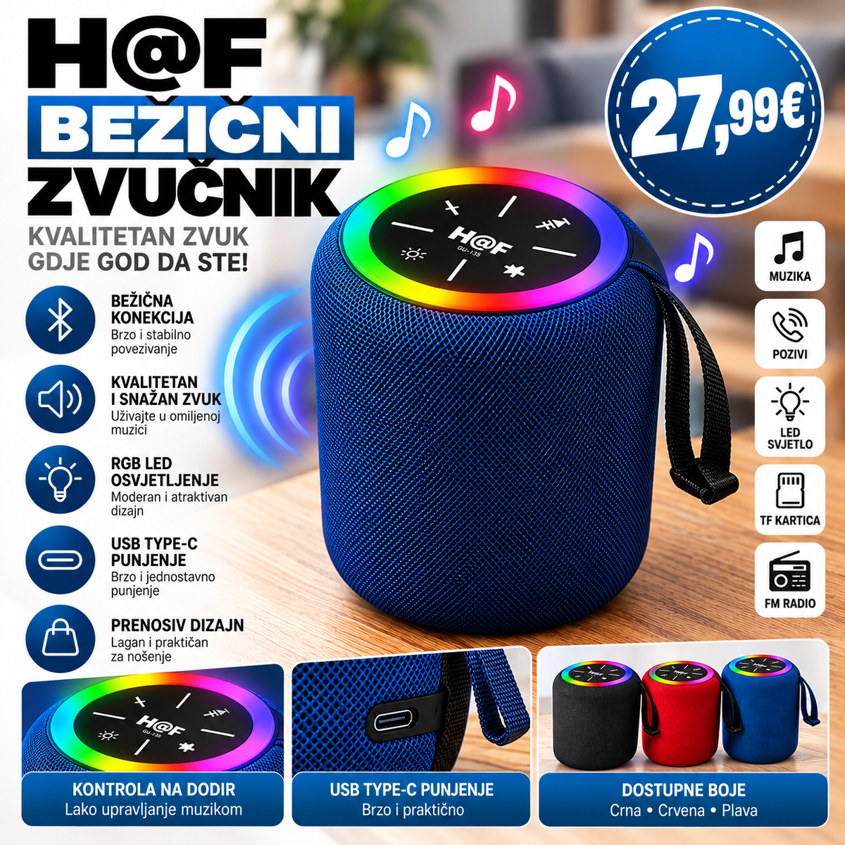 Bluetooth zvucnik H@F
