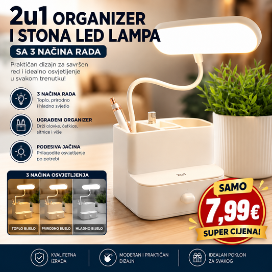 2u1 Organizator i LED Stona Lampa sa 3 Načina Osvjetljenja