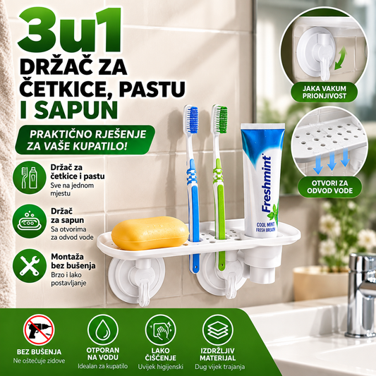 VAKUM DRŽAČ ZA ČETKICE, PASTU I SAPUN 3U1