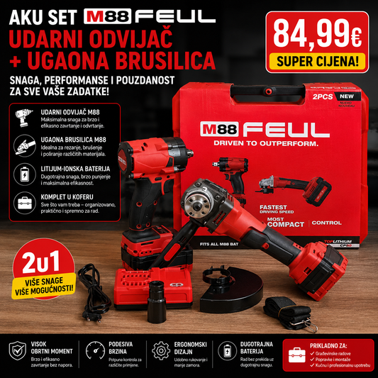 AKU SET M88 FEUL – UDARNI ODVIJAČ + UGAONA BRUSILICA