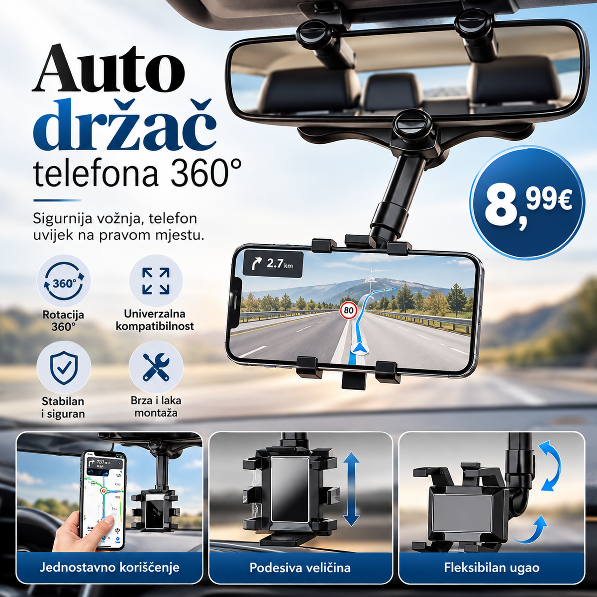 Auto drzac telefona 360°