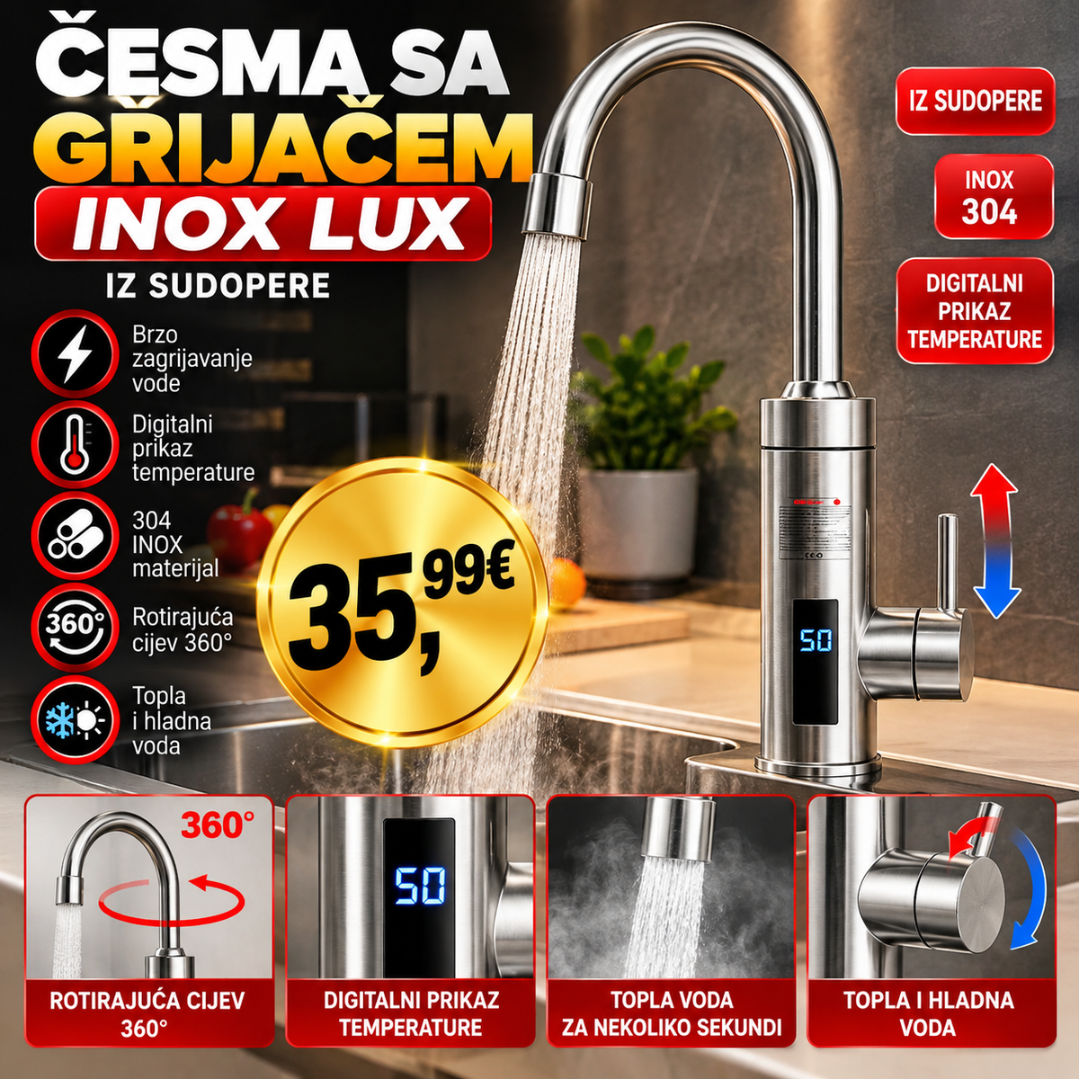 Cesma sa grijacem iz sudopere INOX LUX