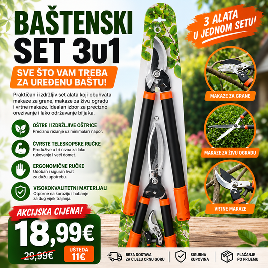 BAŠTENSKI SET MAKAZA 3u1 – SVE ŠTO VAM TREBA ZA UREĐENU BAŠTU
