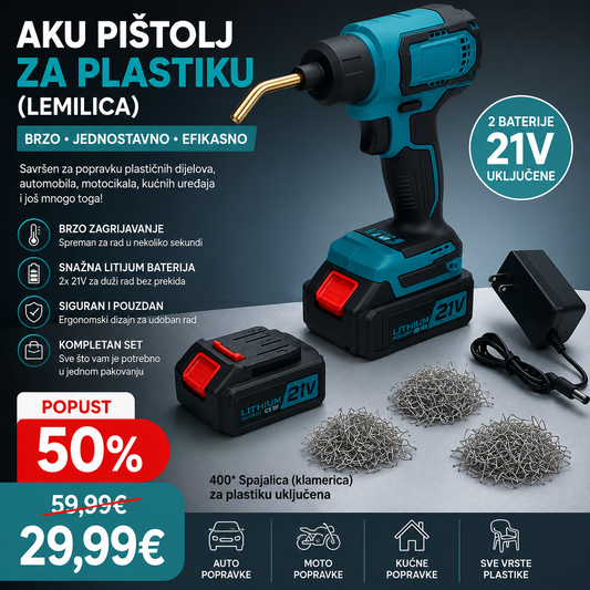 Aku pistolj za plastiku (lemilica) sa 2 baterije od 21V