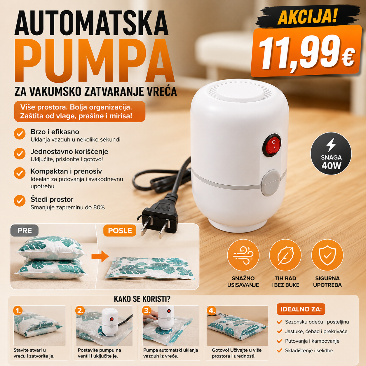 AUTOMATSKA PUMPA ZA VAKUMSKO ZATVARANJE VREĆA
