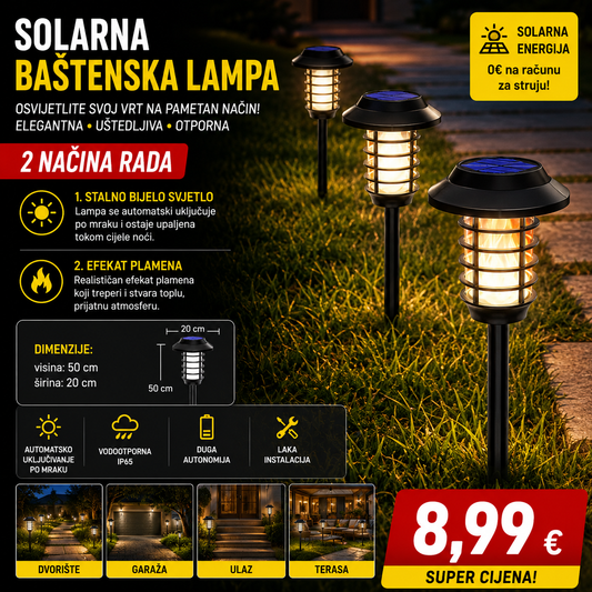 Solarna baštenska lampa (50cm x 20cm) sa 2 načina rada.
