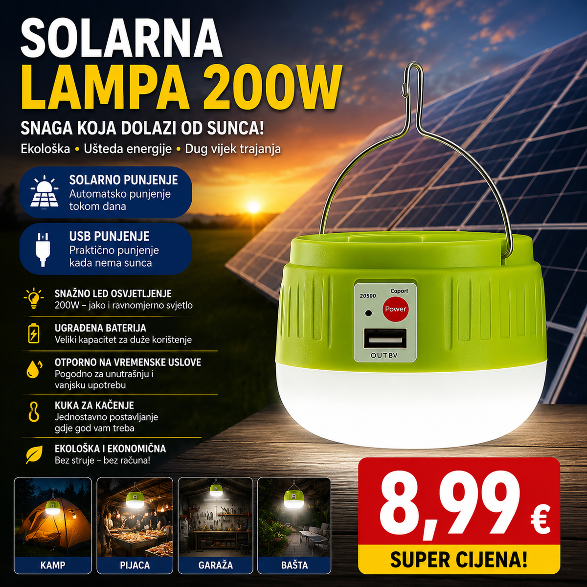 SOLARNA LAMPA 200W