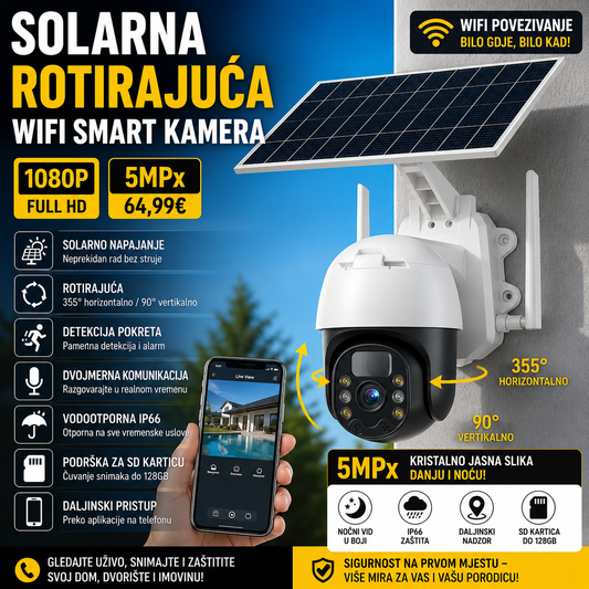 Solarna rotirajuća WiFi smart kamera 1080p 5Mpx