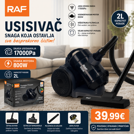 RAF Usisivač – 800W, 17000Pa Snaga Usisavanja, 2L Kapacitet