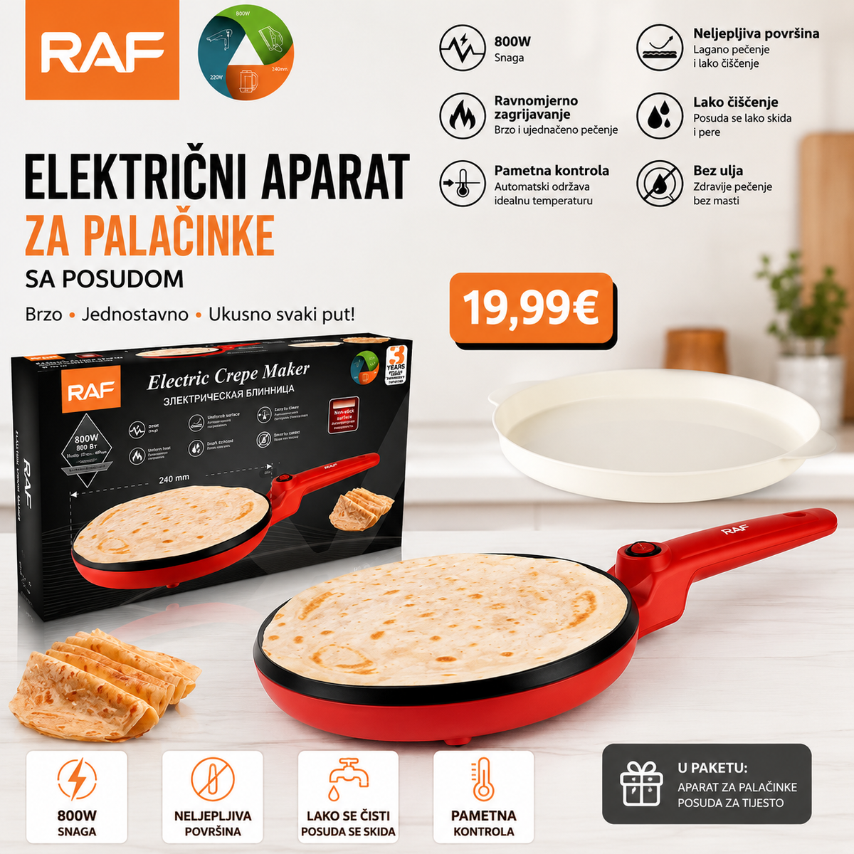RAF elektricni aparat za palacinke sa posudom