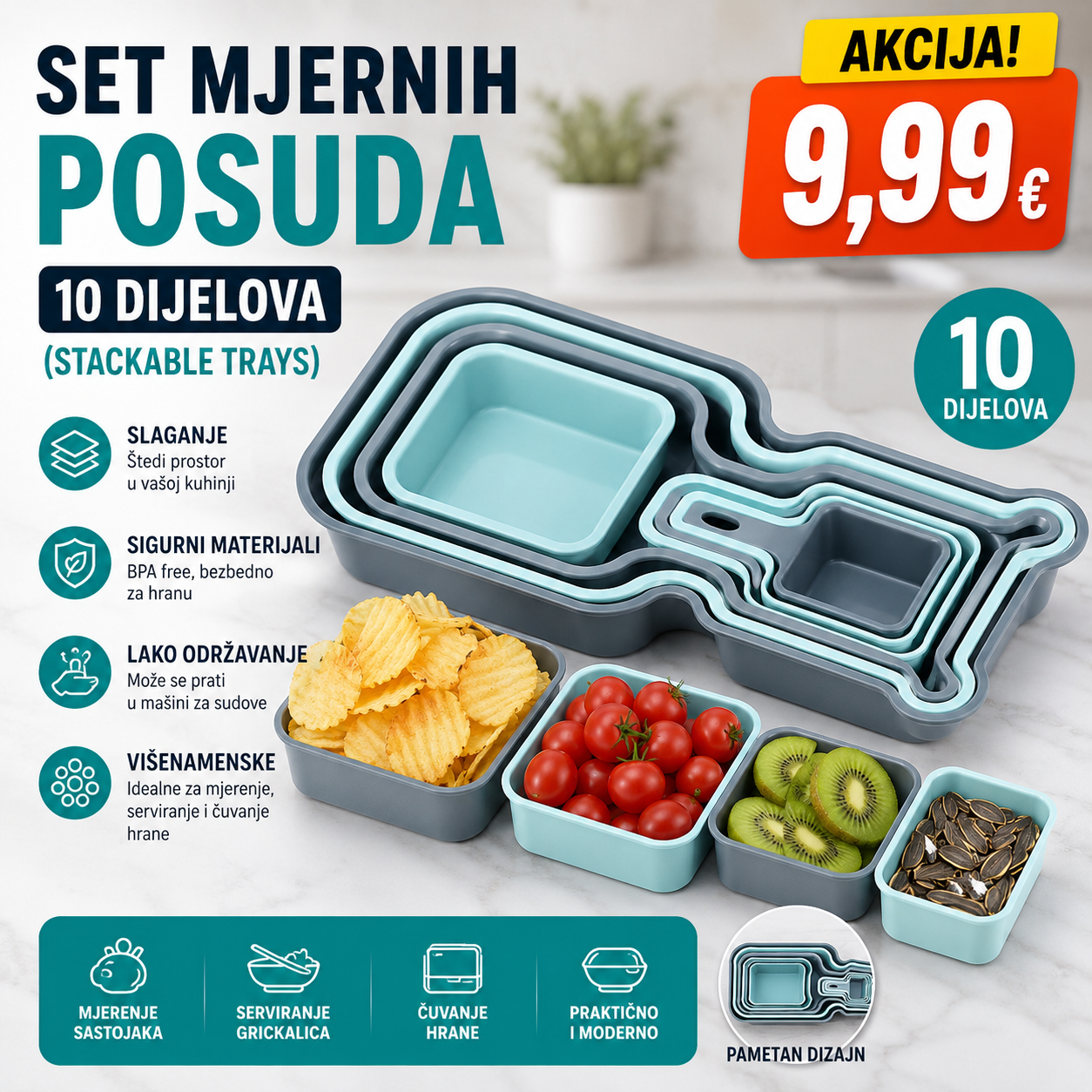 Set mjernih posuda – 10 djelova (Stackable Trays)