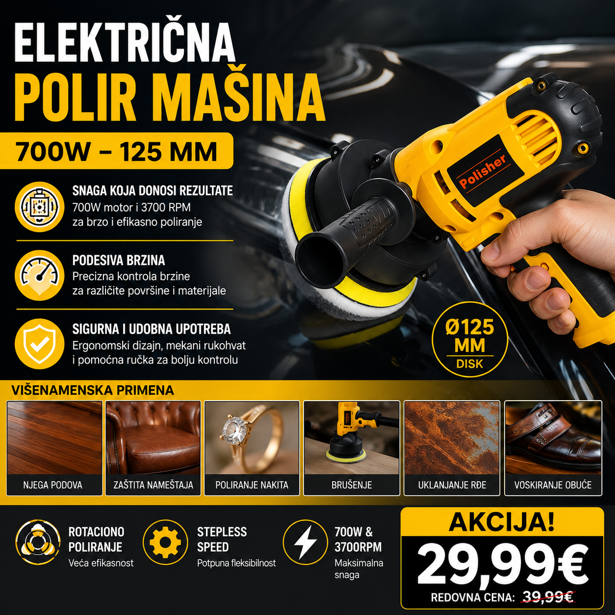 Električna polir mašina 700W – 125 mm