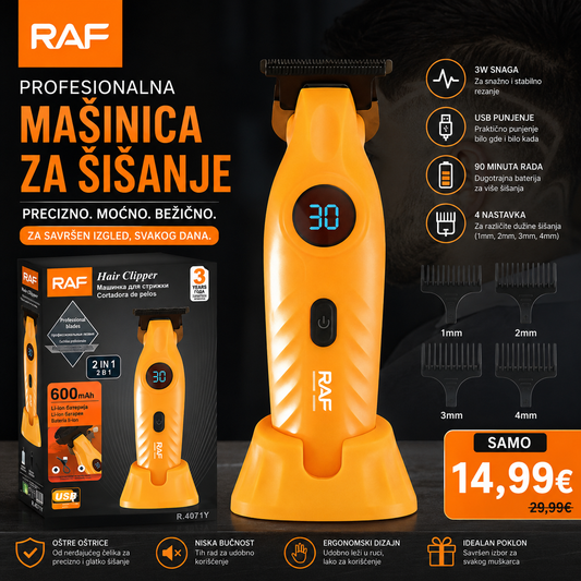 RAF – Profesionalna Mašinica za Šišanje (USB, 6000 RPM)