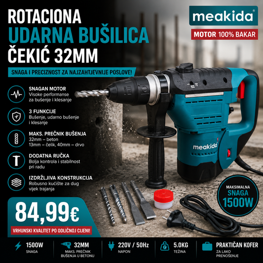 Meakida Rotaciona Bušilica – Čekić 32mm