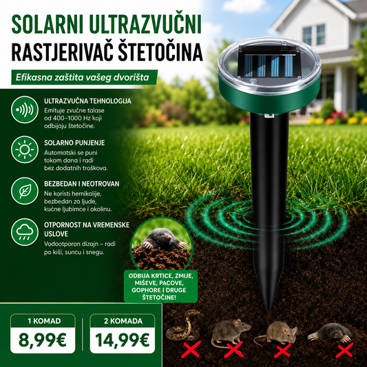 Solarni ultrazvučni rastjerivač štetočina – efikasna zaštita vašeg dvorišta