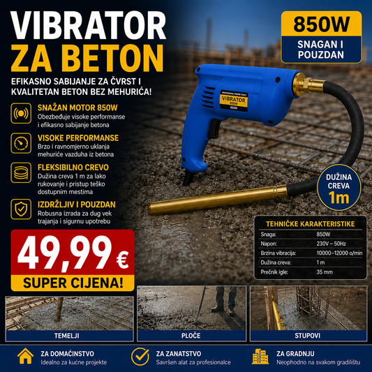 VIBRATOR ZA BETON – ELEKTRIČNI 850W