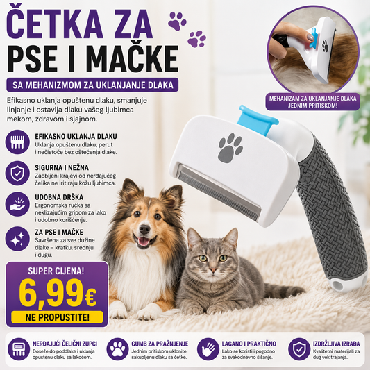 Cetka za pse i macke sa mehanizmom za ukljanjanje dlaka