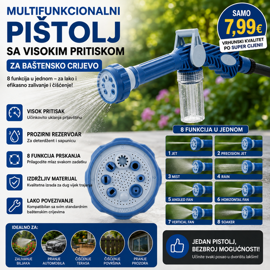 Multifunkcionalni pistolj sa visokim pritiskom za bastensko crijevo