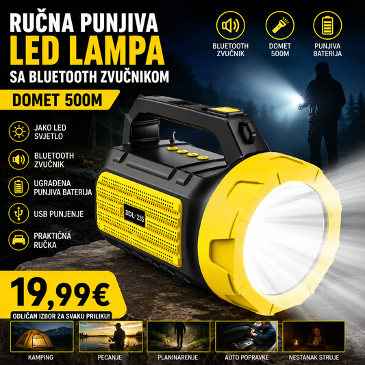 Rucna punjiva led lampa sa bluetooth zvucnikom