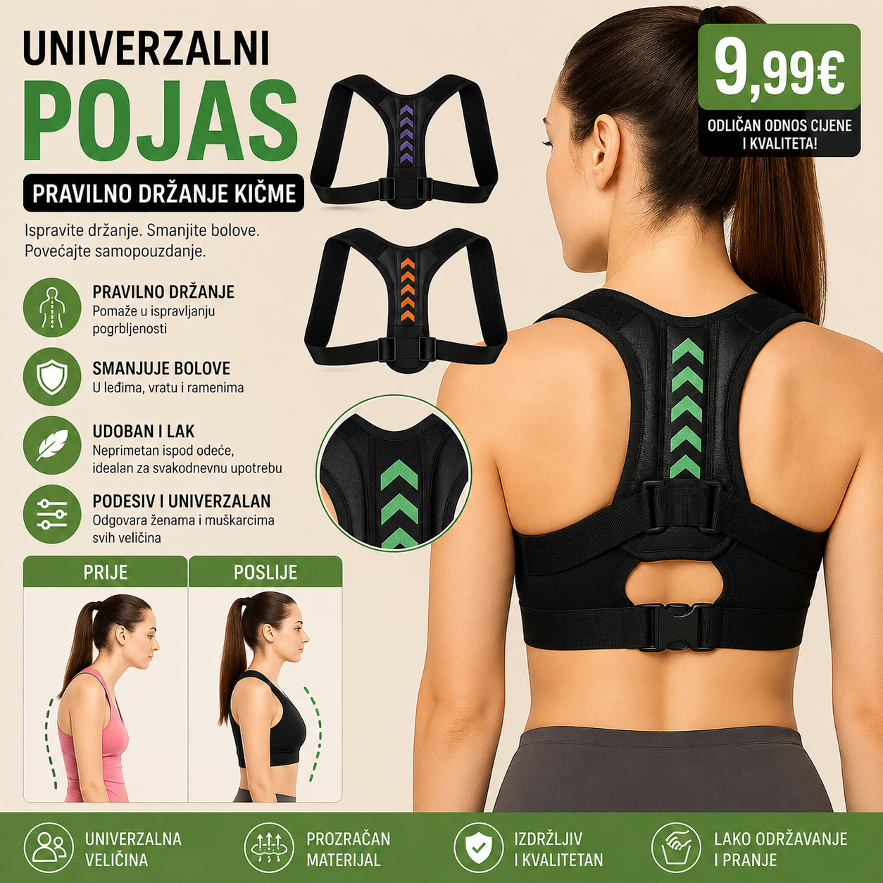 Univerzalni Pojas pravilno držanje kičme