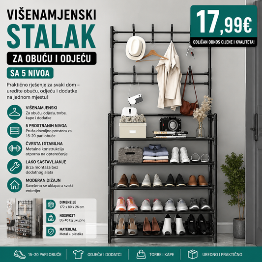 Višenamjenski stalak za obuću i odjeću sa 5 nivoa