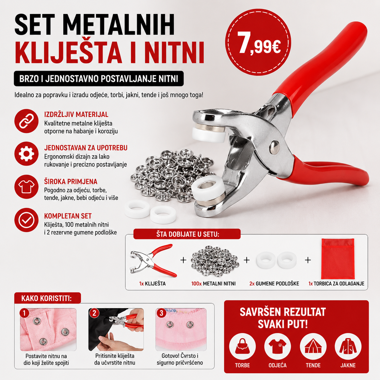 Set metalnih kliješta i nitni