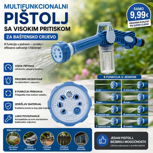 Multifunkcionalni pistolj sa visokim pritiskom za bastensko crijevo