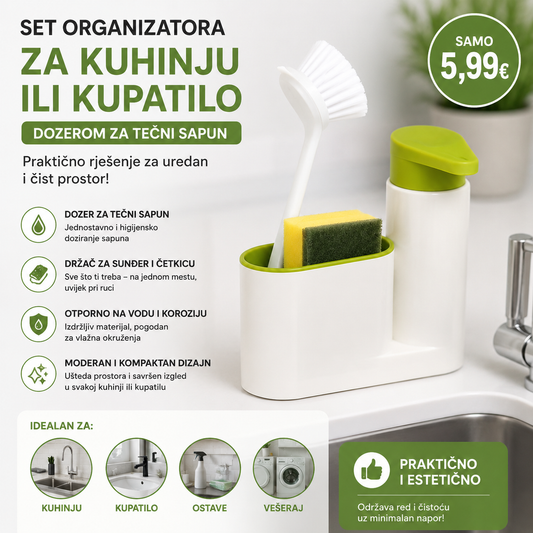 SET ORGANIZATORA ZA KUHINJU ILI KUPATILO DOZEROM ZA TEČNI SAPUN