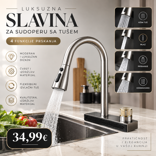 Luksuzna slavina za sudoperu sa tušem – 4 funkcije prskanja!