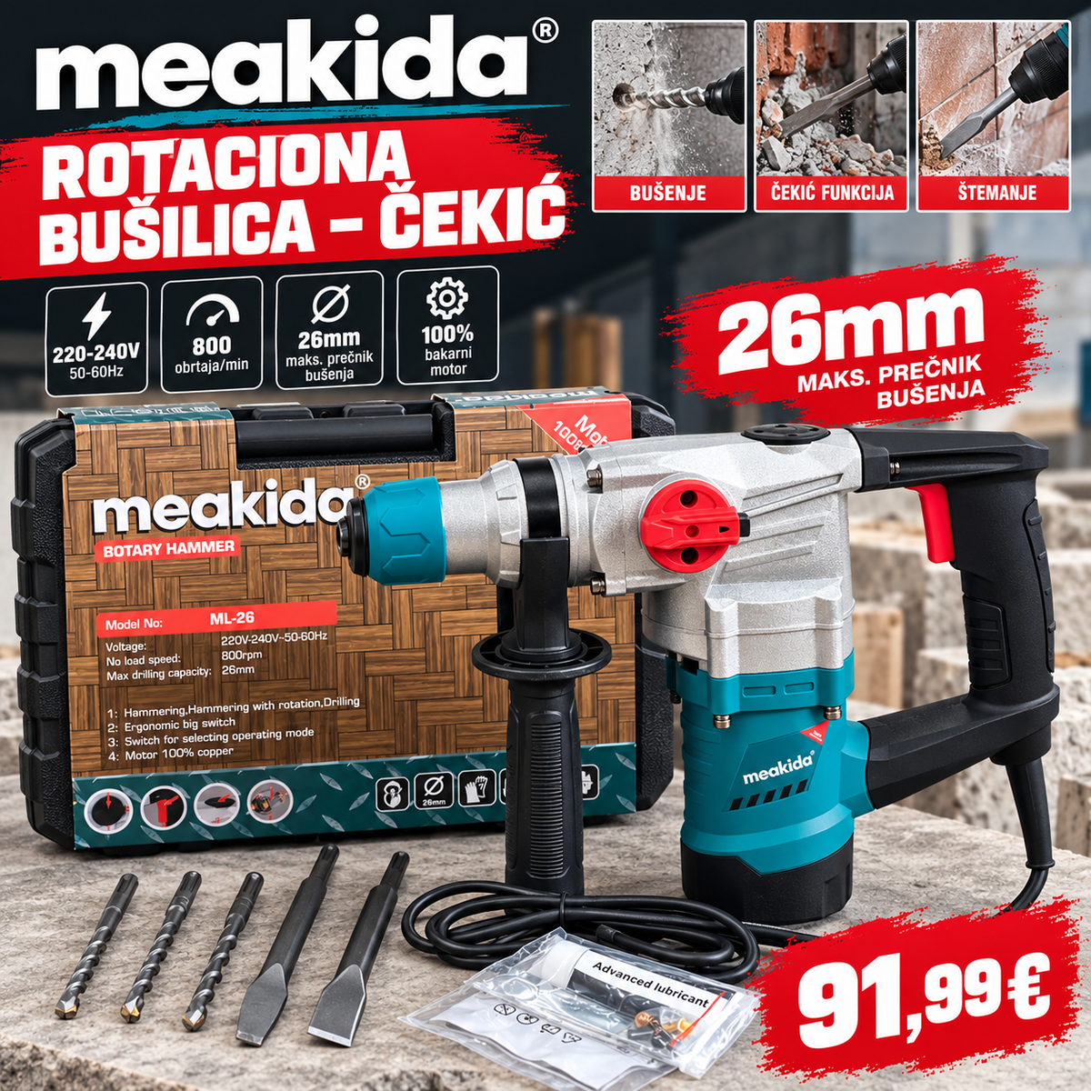 MEAKIDA ROTACIONA BUŠILICA – ČEKIĆ 26mm