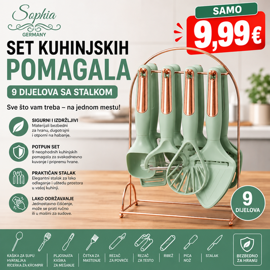 Set kuhinjskih pomagala – 9 dijelova sa stalkom