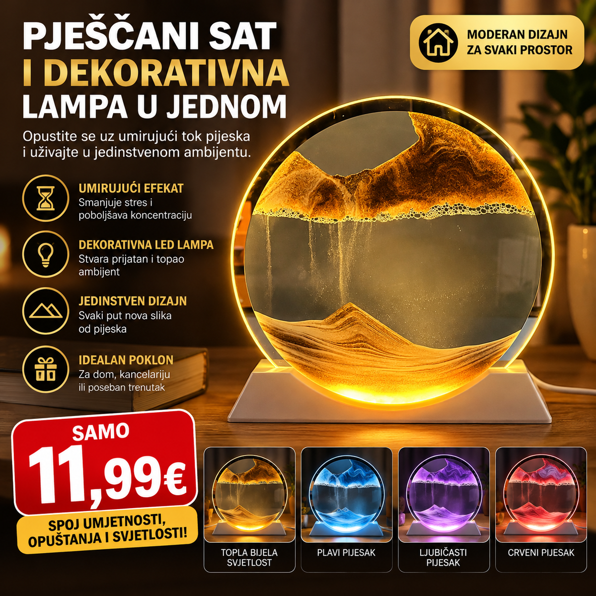 Pješčani sat i dekorativna lampa u jednom