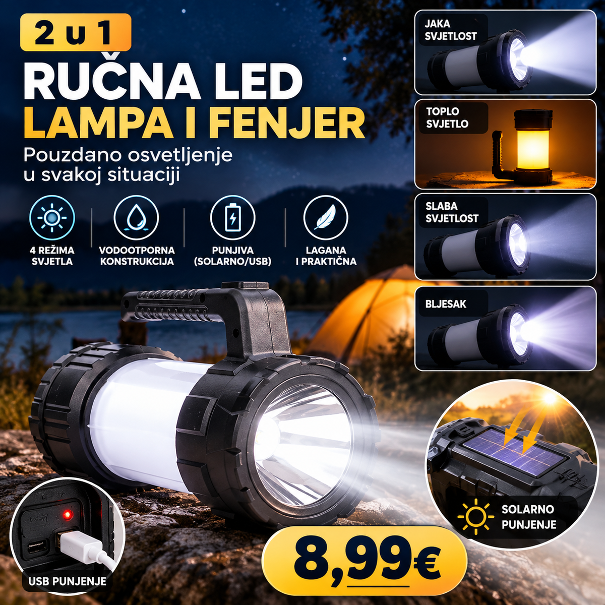 2u 1 Ručna lampa i fenjer
