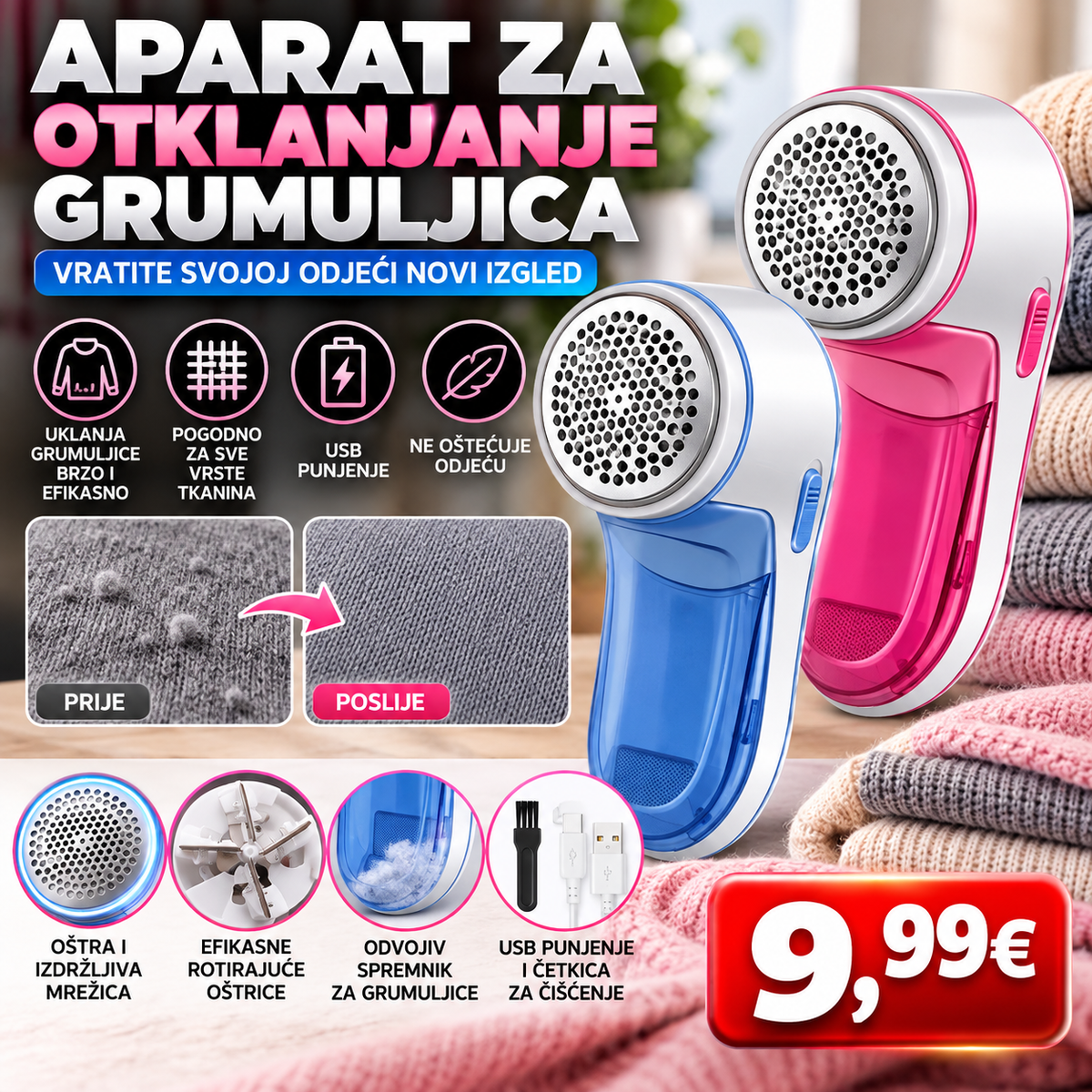 Aparat za otklanjanje grumuljica sa odjece
