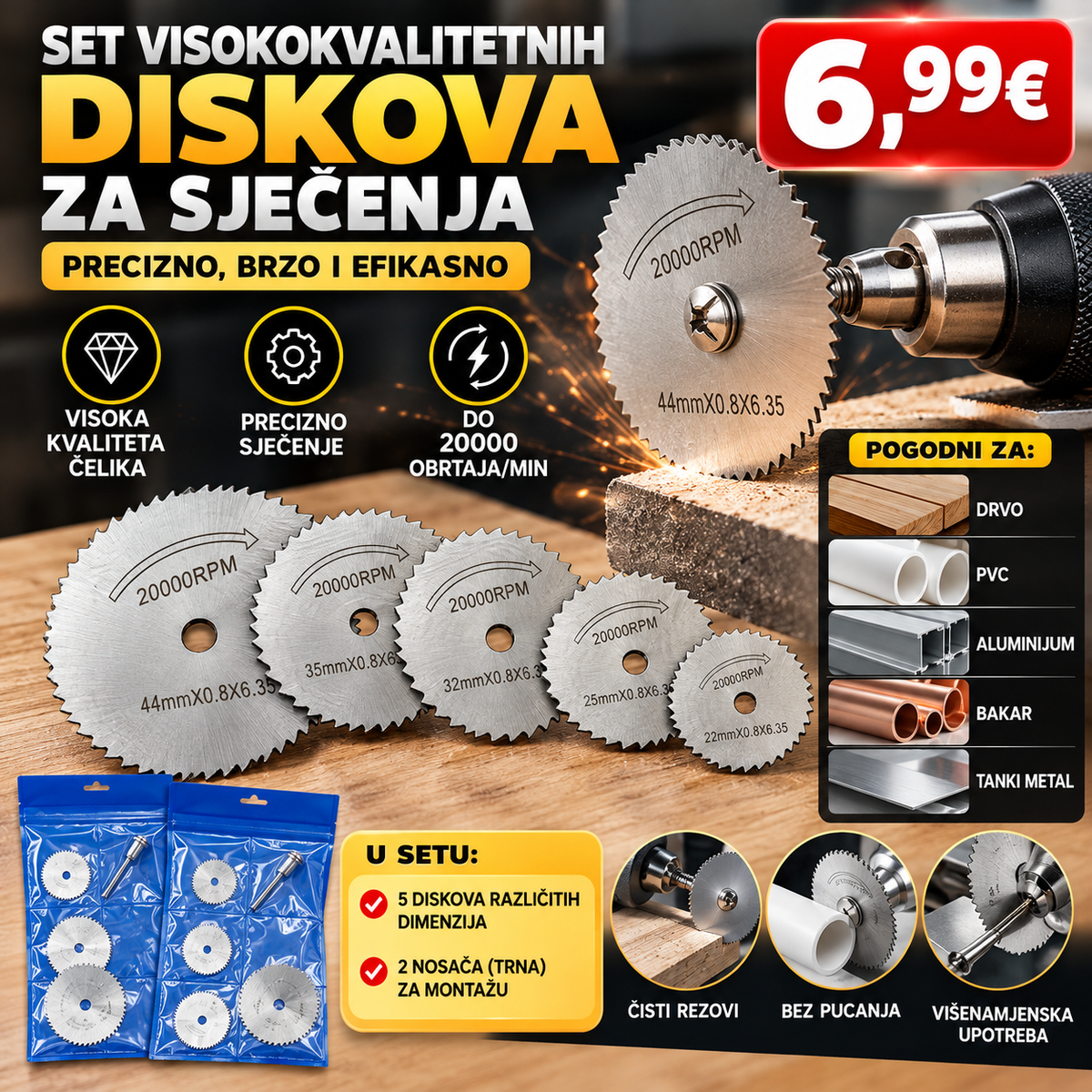SET VISOKOKVALITETNIH DISKOVA ZA SJEČENJA