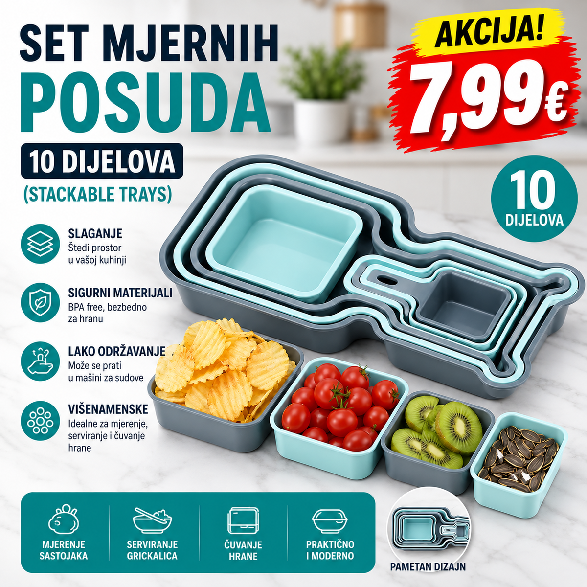 Set mjernih posuda – 10 djelova (Stackable Trays)