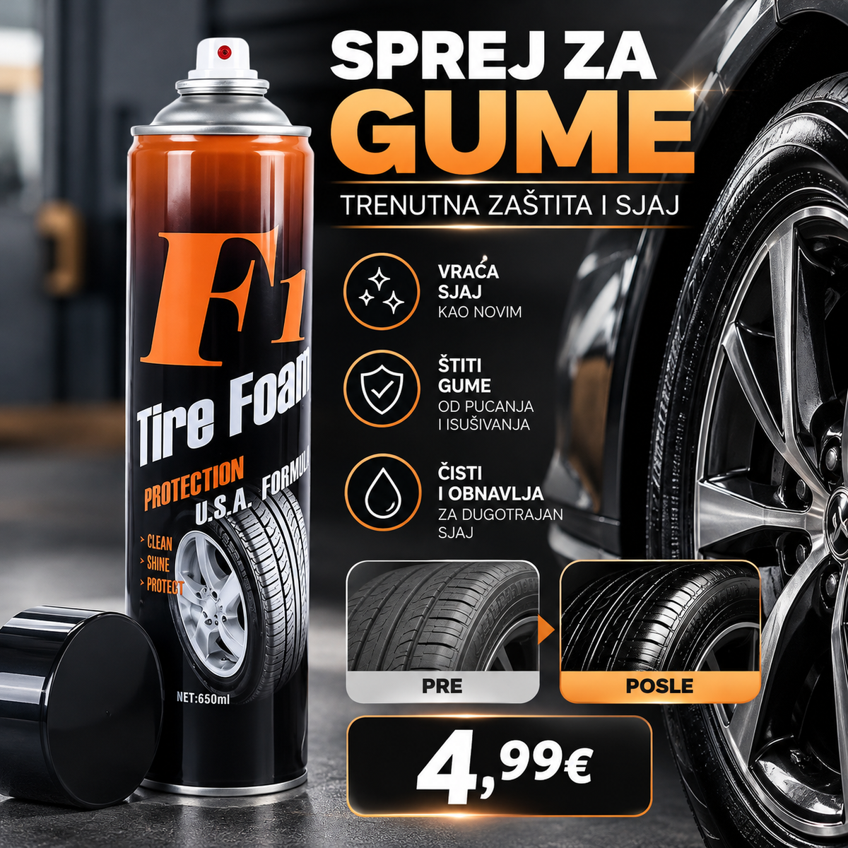 Sprej za gume – trenutna zaštita i sjaj