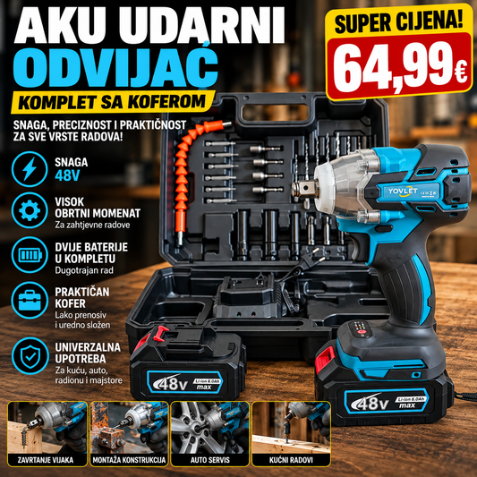 Aku udarni odvijač 48V – komplet sa koferom